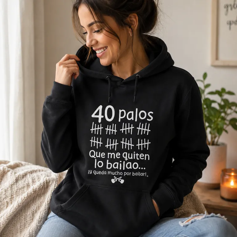 Sudadera 40 palos que me quiten lo bailao, regalo 40 cumpleaños
