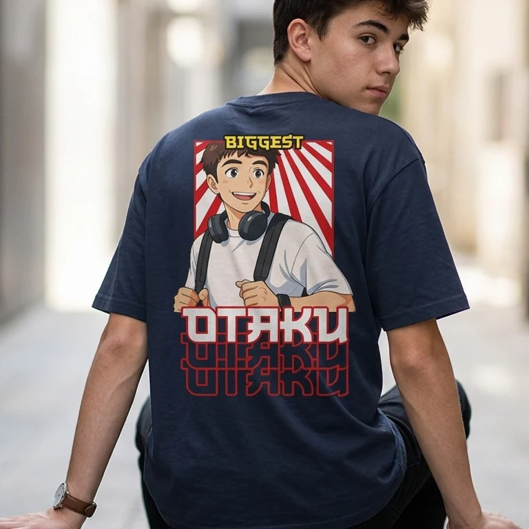 T-shirt oversize anime Biggest Otaku personalizzata