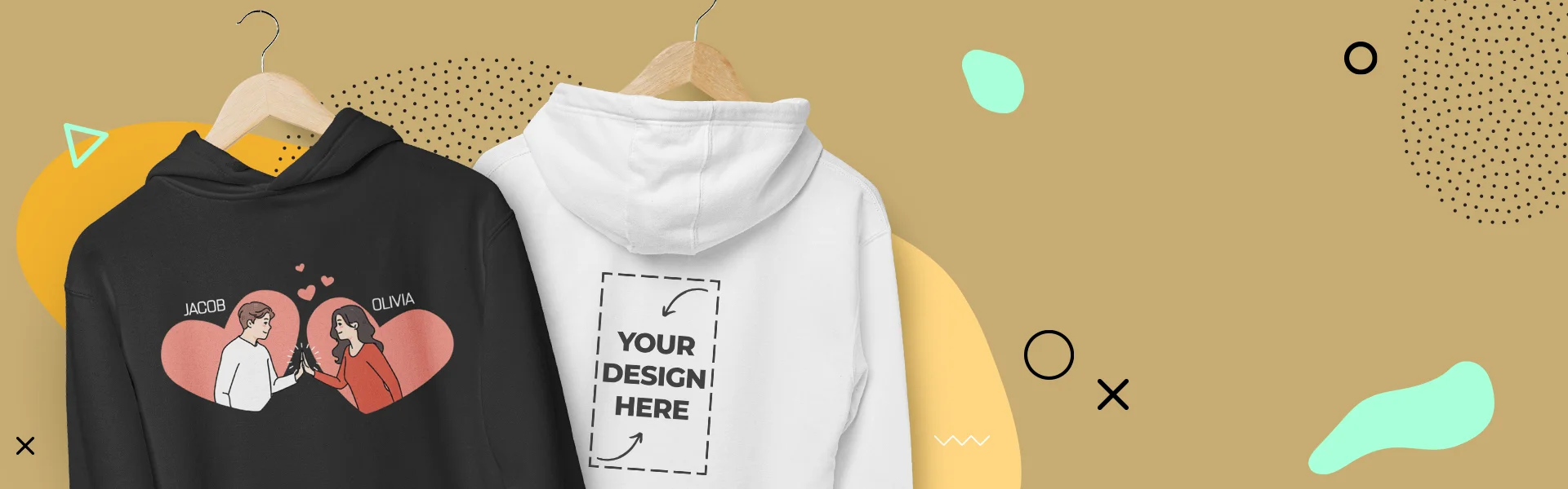 Men and women wearing custom hoodies, crewneck and oversize sweatshirts with logo "your design here"