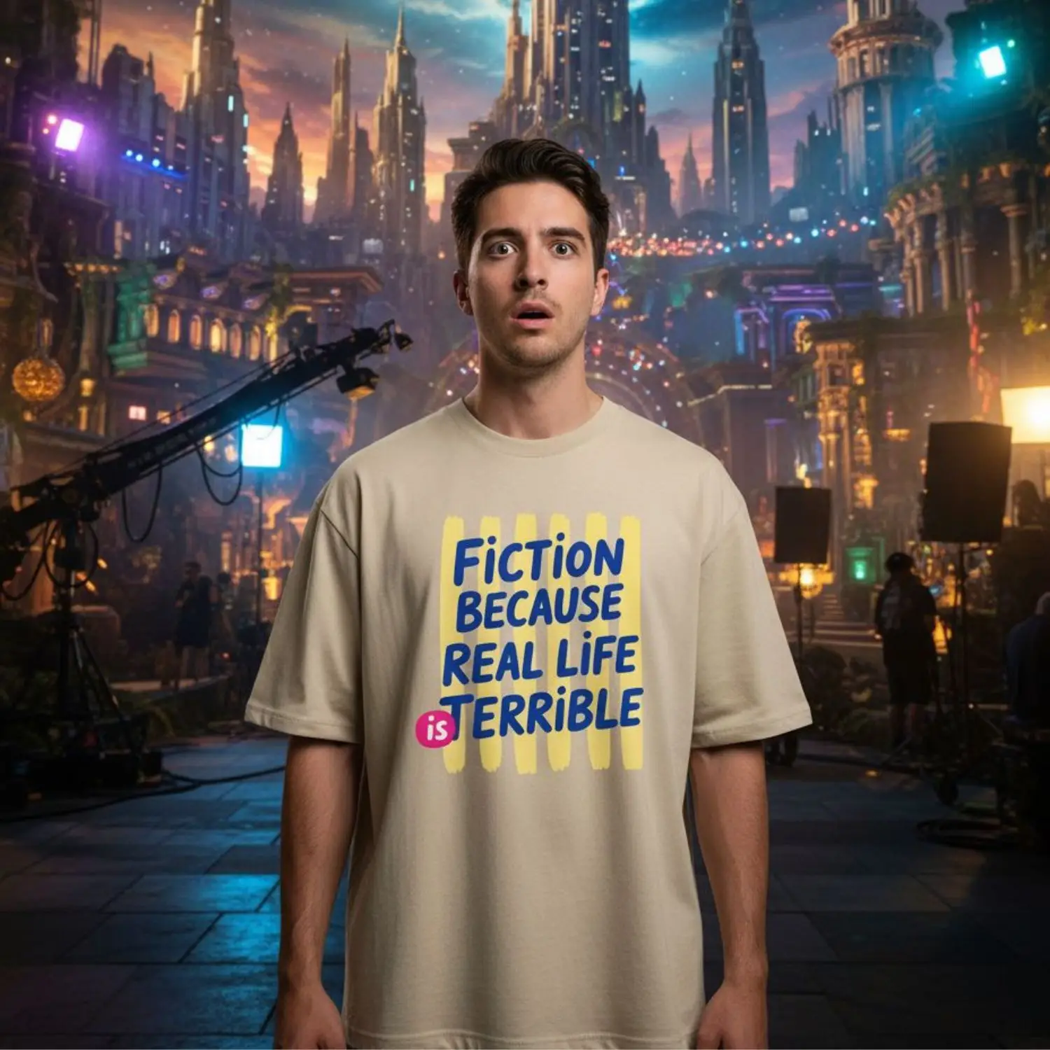 Camiseta ficción porque la realidad es terrible paz amor no violencia tallas grandes anchas redondas